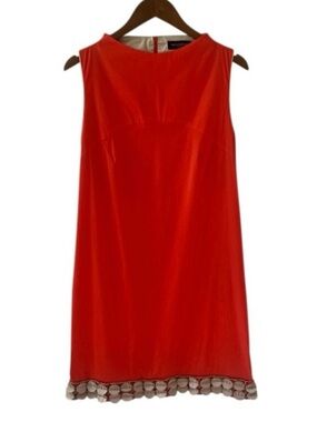 a Piazza Sempione Orange Sleeveless Shift Dress with Woven Disc Hem Size 10